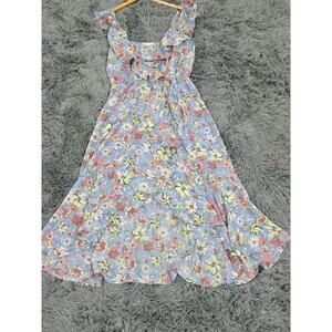 Socialite Floral Flutter Strap Midi Dress Women’s Size Médium Blue Lined Wrap